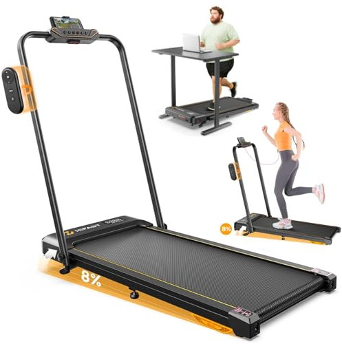 Walking Pad with 8% Incline, 4 in 1 Folding Walking Pad Treadmill for Home with Handle Bar, 2.5HP Powerful Quiet Under Desk Treadmill 1-12km/h with Bluetooth APP & Remote Control