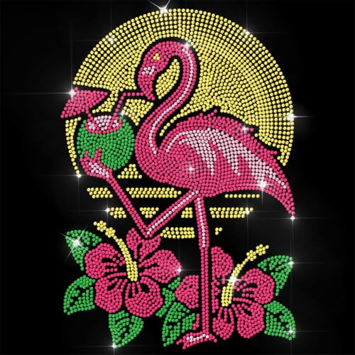 ANATTASOUL Bügeleisen Auf Strass Transfer Aufkleber 29.7×21 CM Kristall Bügelaufkleber Tropischer Flamingo Bling Strass-Bügelmotiv Patch Für Kleidung Hut Tragetasche DIY Kunsthandwerk