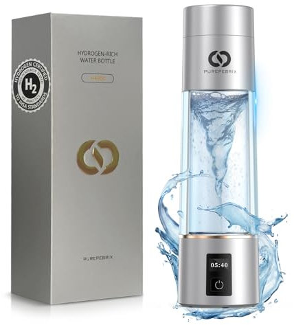PUREPEBRIX 2025 Advanced Hydrogen Water Bottle Generator Silver Edition- Up to 6000+ ppb Alkaline Pitcher