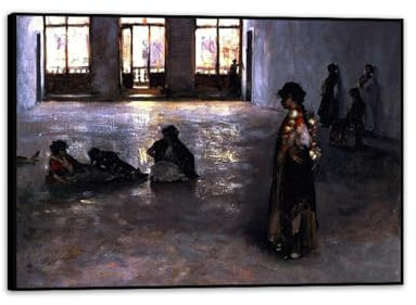 Hau3sh3a Kunstdrucke Auf Leinwand John Singer Sargent Poster Venetian Women in the Palazzo BerüHmte Impressionisten Bilder Badezimmer KüChe Heimdekoration100x70cm(39x28in) Black Framed