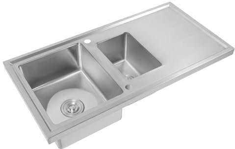 Fregadero de acero inoxidable con doble cuenco empotrable, 2 orificios de fijación, instalación bidireccional, fregadero de 100 x 50 x 19 cm, fregadero de cocina rectangular 100 x 50 x 19 cm
