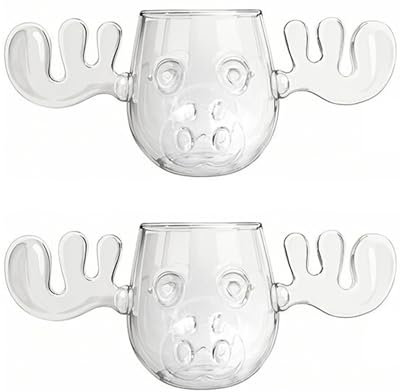 ACESOME Weihnachtsgläser, EierliköR Moose Mug, Christmas Vacation Elch-Mug, Kreatives Elch-Schnapsglas Aus Glass, Urlaubsgeschenke (2, 400ml)