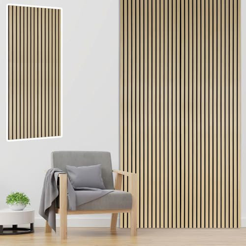Fiqops Akustikpaneele Holz 120x60cm Wandpaneele aus Holzfunier und Filz,Holzpaneele Rohholz Farbe,Wandverkleidung holz für Studio und Zuhause Innenwanddekoration – Großflächige Abdeckung