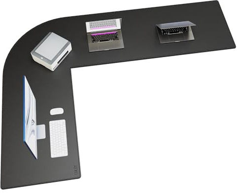 Cacoy (157+210) x60 cm L-Shaped Desk Mat, PU Leather Large Executive Desk Pad Blotter, Corner Computer Desktop Protector for Home and Office, L Shaped Gaming Keyboard Mouse Pad for Corner Desk, Black