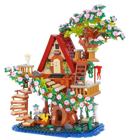 Geniteen Cherry Blossom Tree House Building Block Set, 959PCS Wooden House Construction Educational Toys Creative House Architecture Building Bricks Toys with Swing