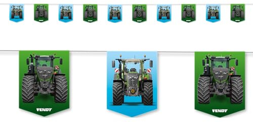 Wimpelkette * FENDT Traktor * als Deko für Kinderparty und Kindergeburtstag | aus Papier, 350cm lang, mit Befestigungsschnur | Trecker Bauernhof Farm Girlande Partykette Kinder Geburtstag Party