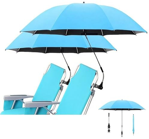 Mansfil 2 PACK Beach Umbrella With Clamp, 360°Adjustable Clip On Chair Umbrellas For Beach Chair, Outdoor Patio Lawn, Portable Camping Chair Umbrella Sun Shade(Sky Blue)
