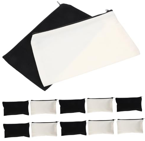 ARTSEWPLY 12 Stück Teiliges Canvas Zipper Beutel DIY Blank Kosmetiktasche und Federmäppchen Natur Schwarz Vielseitige Aufbewahrungstaschen für Makeup Reise Kosmetik und Bürobedarf
