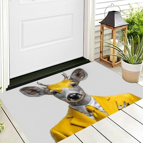 ALTCIRNMD Gelb Hirsch Im Anzug Fußmatte Schmutzfangmatte 40X60Cm Elegante Tiere Teppich Antirutsch Waschbar Für Hund Eingang Haustür Balkon Küche Flur Schlafzimmer Kinderzimmer Wohnzimmer