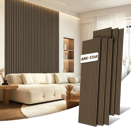 AKK-STAR Akustikpaneele Holz - 8,64 m² (6 Stück 240x60cm) | Schalldämmung, Akustikverbesserung für Studios, Büros, Heimkinos | Holz Wandpaneele & Wanddekoration (Geräucherte Eiche Braun 5#)