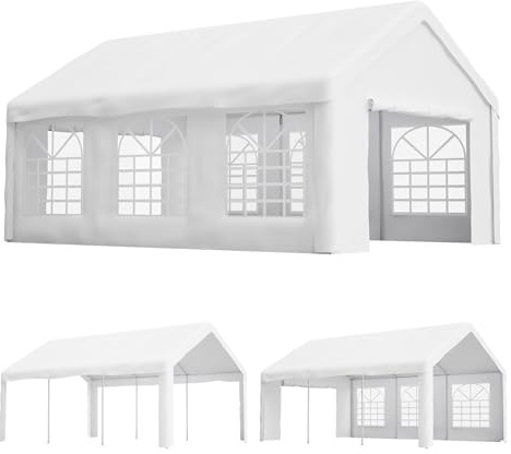 Pavillon 4x6 m, Faltpavillon, Wasserdicht, Winterfest, Pop Up Pavillon, UV Schutz Gartenpavillon mit 4 Seitenteilen, Partyzelt mit Fenstern für Camping Party, Weiß