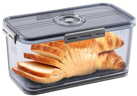Airtight Bread Bins for Storage, Kitchen Bread Bin with Time Recording & Airtight Seal Lip to Keep Fresh Bread Storage Containers for Homemade Bread Toast Bagles Cookies Dounts & Pastries