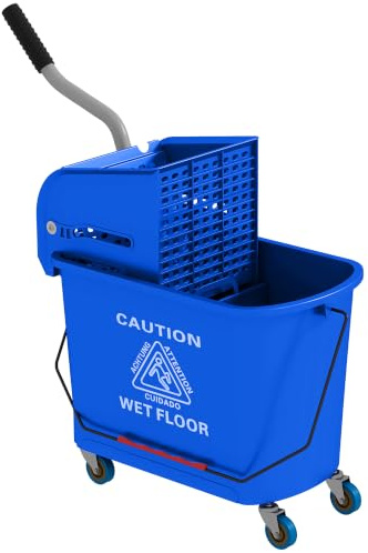 HOMCOM Cubo de Fregona con Ruedas Sistema de Escurridor 20 L Azul | Cubo de Fregar, Asa de Transporte, para Doméstico y Comercial