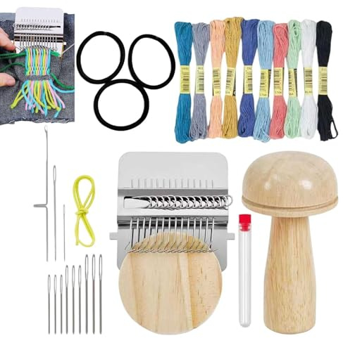 Generico Mini Telai Per Rammendo - Macchina Per Rammendare Funghi Di Legno | Kit Di Strumenti Per La Riparazione Del Cucito Dispositivo Per Tessitura Artigianale | Set Di Per Principianti Fai-da-te,