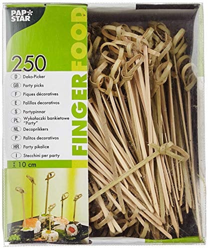 Papstar Fingerfood-Spieße / Holzspieße Knoten (250 Stück), 10 cm, Naturholzspieße aus Bambus mit originellem Knoten, für Fingerfood, kleine Snacks, Antipasti und Cocktails, stilvolles Design #16770