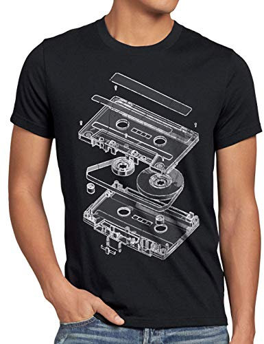 style3 DJ Tape Herren T-Shirt Kassette 3D Turntable Retro, Größe:XL, Farbe:Schwarz