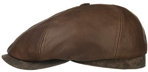 Stetson Brooklin Leder Flatcap - Ledercap Herren - Flat Cap aus Echtleder - Herrencap mit Baumwollfutter - Schiebermütze Sommer/Winter braun XL (60-61 cm)