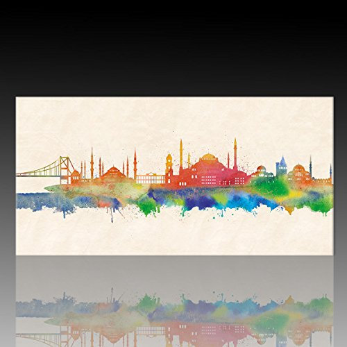 Kunst Druck auf Leinwand - Skyline Istanbul (div. Größen) Bild fertig auf Keilrahmen ! Graffiti Like Banksy Art Gemälde Kunstdrucke, Wandbilder Kö (70x140cm)