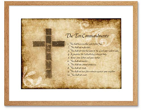 Wee Blue Coo Ten 10 Commandments Cross Christian Quote Picture Framed Wall Art Print