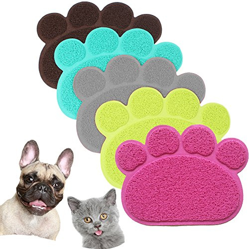 JOYJULY PVC Pet Dog Cat Puppy Kitten Dish Bowl Food Water Placemat Mat Paw Shape (Green)