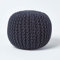 Homescapes Pouf Strickpouf rundes Bodenkissen, Sitzpouf 35 x 40 cm, gepolsterter Sitzhocker, Sitzpuff/Puff mit grob gestricktem Bezug aus 100% Baumwolle, Strickpuff, schwarz