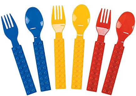 Brick Party Fork & Spoon Utensils Silverware Set - 16 pieces- Brick and Building Block Birthday Party Supplies