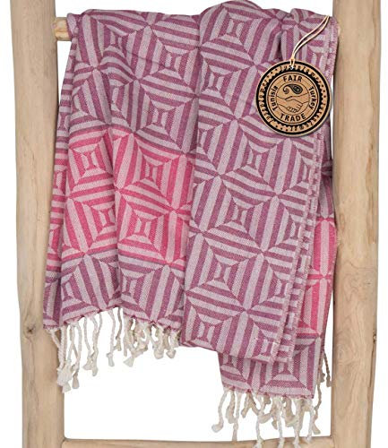 ZusenZomer Hamam Handtuch XL Square 100x200 100% Baumwolle - Hamamtuch Badetuch Fouta Saunatuch Groß Handgewebt Hammam Tücher (Rosa)