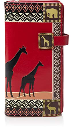 SHAGWEAR ® Portemonnaie Geldbörse Damen Geldbeutel Mädchen Bifold Mehrfarbig Portmonee Designs: (Afrikanische Safari Rot/African Safari)