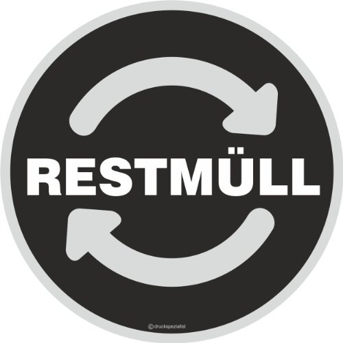 deformaze Aufkleber RESTMÜLL Mülltonne Abfall Recycling Wertstoffkennzeichnung 9 cm rund