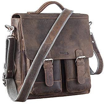 Greenland Stone Aktentasche hoch mit Rucksacksystem Umhängetasche Messenger Leder 33 cm