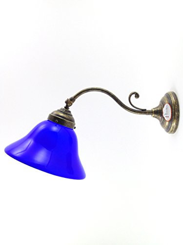 fd-bolletta arredamento e illuminazione Applique murale intérieure,lampe murale vintage avec abat jour bleu am21 Dimensions: Projection 40cm, Ø verre 19cm, Ø base 9,5cm