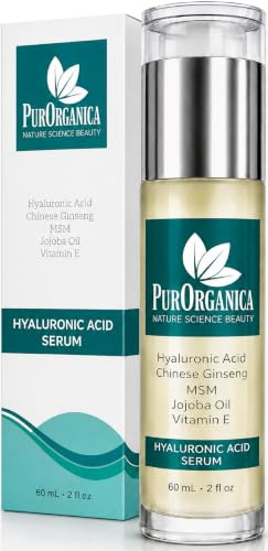 PurOrganica Hyaluronic Acid Face Serum - HUGE 60 ML BOTTLE – The Best Anti-Ageing Serum for Fine Lines & Wrinkles - Hydrating, Plumping, Brightening - Lightweight, Fast-Absorbing – Vegan, Cruelty-Free