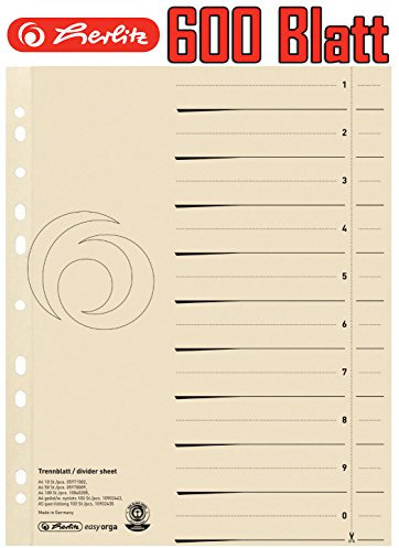 Herlitz 10840205 Trennblatt A4, Manilakarton, 180 g/qm, chamois (6 x 100 Blatt)