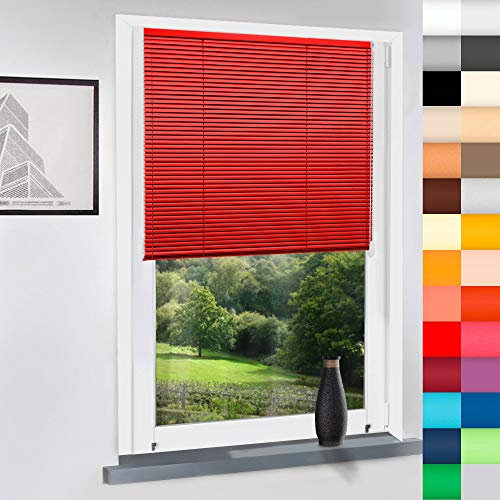 Aluminium Jalousie nach Maß, Endloskette, Kette, Monocomando, Maßanfertigung, für Fenster und Türen, Alu, Fenster, Klemmfix ohne Bohren (Rot, Höhe: 130cm x Breite: 120cm)