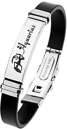 ODETOJOY 12 Konstellationen Sternzeichen Armband Damen Surferarmband Armreif Seil Sternbild Edelstahl Manschette Männer Gummi Horoskop Astrologie Armband mit Pulseras Schmuck (Wassermann)