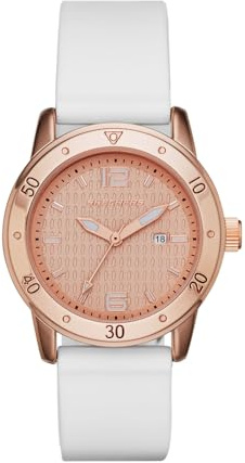 Skechers Uhr für Damen Redondo, DreizeigerDatumswerk, 36mm Rose Gold Legierung Gehäuse mit einem Silikonarmband, SR6053