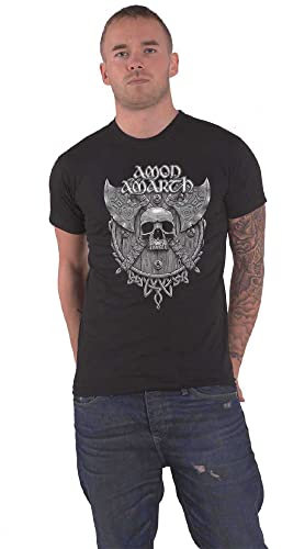 Amon Amarth T-Shirt Grau Skull Band Logo Neu Offiziell Herren Schwarz Größe L