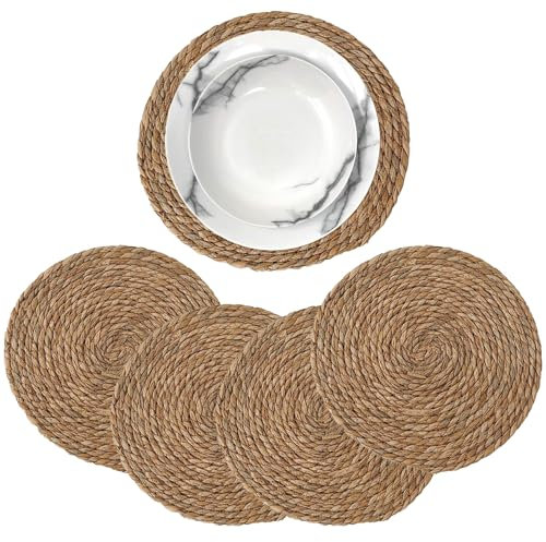 MGE - 4x Tovagliette Rotondi da Tavola - Sotto Piatti da Tavola in Vimini - Set di 4 Tovagliette Pranzo - Sottopiatti Rotondi Eleganti - Sottopiatto Rotondo - Tovagliette Rotonde