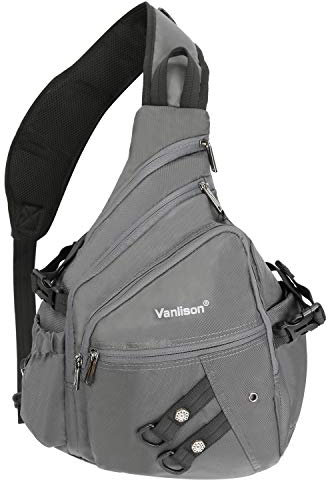 Vanlison Sling Backpacks, Sling Chest Bags Shoulder Crossbody Bags for Men Women Outdoor Travel Walking Dog Running Bag, Groß-Grau, Laptop