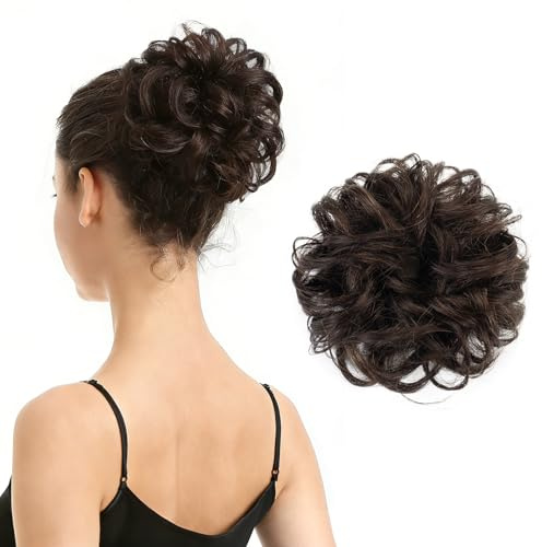 BARSDAR 100% Human Hair Bun Extensions Dark Brown Real Hair Bun Hairpieces