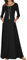 Jacansi Floor Length Long Sleeve Dress for Women Round Neck Maxi Dress Black S