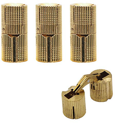 aufodara 4 Stück Einbohrscharnier Kupfer Barrel Versteckte Scharnier 180° Öffnungswinkel Zylinder Messing Scharnier für DIY Schmuckschatulle Hand Handwerk und Schranktür (Ø 8 mm)