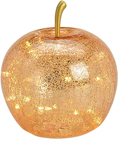 Wurm Lampe Apfel (S) Glas, Gold, Apfel Leuchte mit LED Lichterkette, Dekolampe, Tischleuchte, Apfellampe