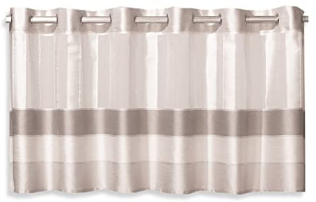 Design Ösen Scheibengardine 2221 beige Creme | Kurzgardine HxB 50x140cm ideal für Kleinfenster | Bistrogardine mit Metallösen |
