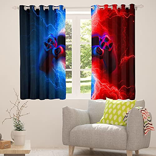 Homewish Kinder Teen Jungs Spieler Spielen Vorhänge,Blitze Gamepad Fenster Behandlungen,Moderne Videospiele Vorhänge Panels für Wohnzimmer,Schlafzimmer,Hotel,Vorhänge Zuhause Dekor (2 Panels) 55X69