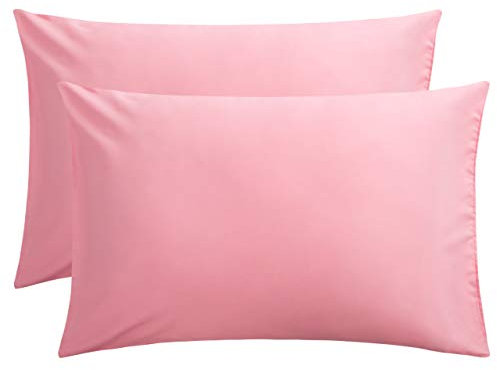 FLXXIE 2 Pack 100% Brushed 1800 Microfiber Plain Queen Pillowcases, Wrinkle and Stain Resistant, Soft and Cozy Envelope Closure Bed Pillow Cases, Pink, 50x75 cm