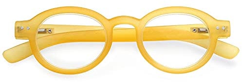 GAWK Type J Frosted Yellow Retro Round Reading Glasses with Pouch Case