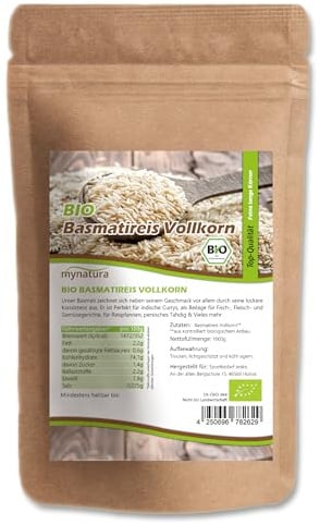 Mynatura Bio Basmatireis I Vollkorn I Weißer Reis I Reiskörner I Bio-Qualität I Sushi-Reis I Risotto I Kochen I Im Beutel (1x 1000g)