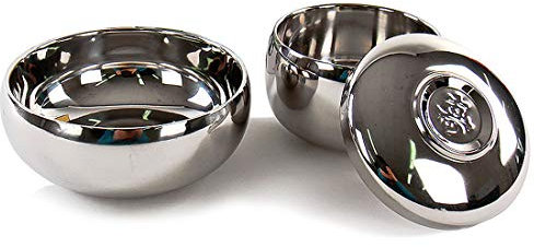 GARASANI Kitchen Tableware Stainless Steel Round Korean Traditional Rice Bowl With Lid Soup Bowl Set Vacuum Insulated Double Wall Metal Dinnerware