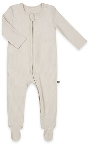 emma & noah Baby Schlafanzug, Weicher & Atmungsaktiver Strampler für Neugeborene, Oeko-TEX Zertifiziert, Langarm Pyjama mit Reißverschluss für Jungen & Mädchen, Mit Füßen (Beige, 68 cm)